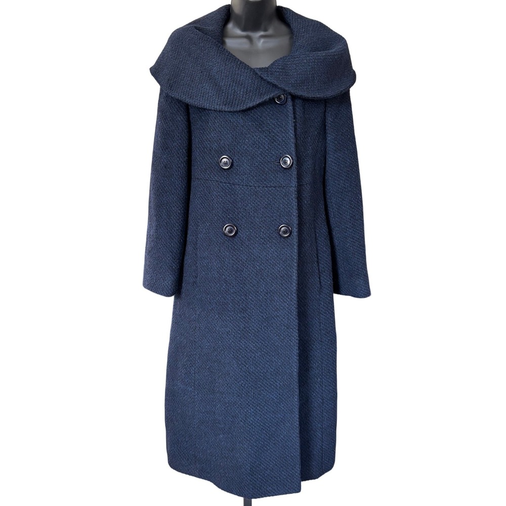 Vtg Steve by Searle Longline Shawl Collar Wool Alpaca Coat Sz 6 Navy Blue